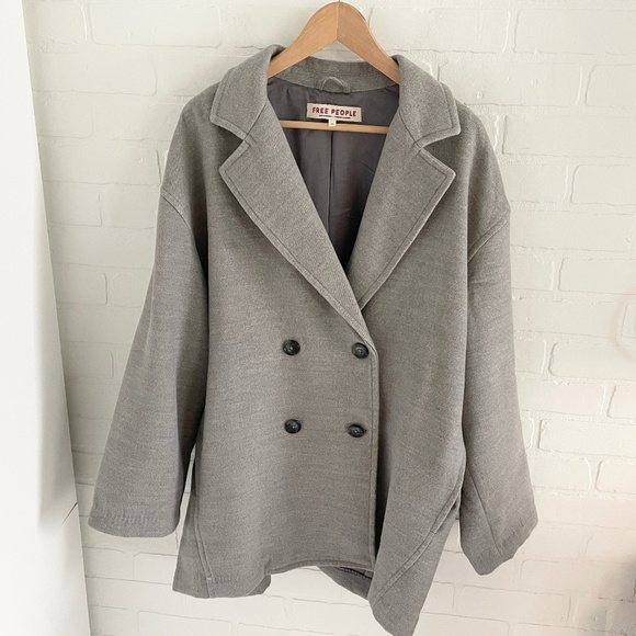 Free People Pea Coat Hannah Slouchy Double Breasted Blazer Oversized Lagenlook M - Picture 3 of 15